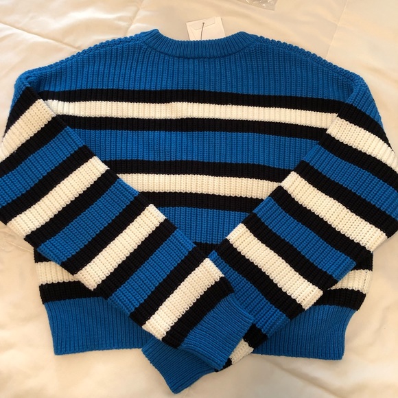 A.L.C. Matthews Striped Chunky Knit Azure Blue Oversized Pullover Sweater sz S - Picture 7 of 9